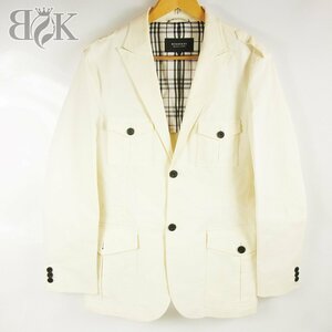 バーバリー ブラックレーベル レディース ジャケット Lサイズ 綿60％ 麻35% ベージュホワイト系 Burberry 中古品 ♪