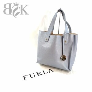 フルラ レザー ハンドバッグ トート チャーム付き ブルー レディース かばん 鞄 FURLA 中古 ★