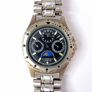  Seiko Alba Carib moon phase V33F-6B20 men's quartz wristwatch SS 3 hands day date ALBA SEIKO Junk -