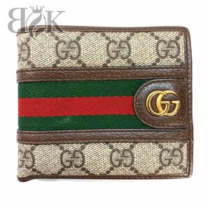 グッチ GGマーモント シェリーライン GG柄 PVC×レザー 二つ折り 財布 ウォレット GUCCI 中古 ★