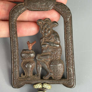 中国美術 元～明時代 古銅製 胡人像風鎮 文房具 唐物 古物保証 コレクター放出 S420Y35の画像6