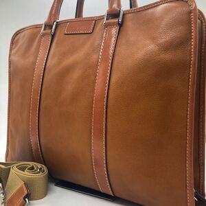 DEUX MONCXte.monksSAMSONITE Samsonite briefcase business leather 2way Camel original leather A4 shoulder bag men's commuting 