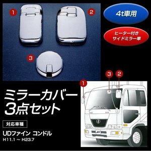 570683 【メッキミラーカバーセット】 UDファインコンドル ヒーター付サイドミラー車（2） 3点セット　4t車用 [商品サイズ：大]