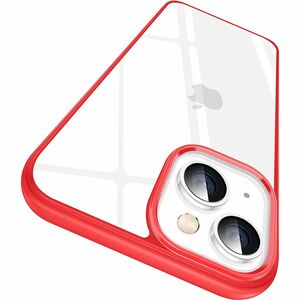 iPhone 14 Plus 用 ケースクリア赤6.7インチワイヤレス充電対応 スマホケース クリア 耐衝撃