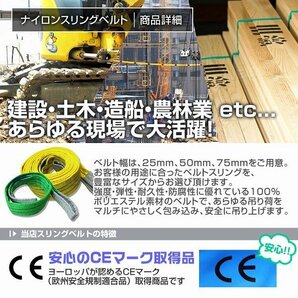 【送料無料】新品未使用 スリングベルト 耐荷重2400kg 幅75mm×長さ4m ナイロン ベルト スリング 荷吊りベルト 荷揚げ 玉掛け 牽引 倉庫の画像3