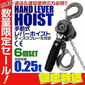 【限定セール】6個セット レバーホイスト 定格荷重0.25t 250kg チェーンホイスト TUV認証済 玉掛け ジャッキ ガッチャ チェーンブロック