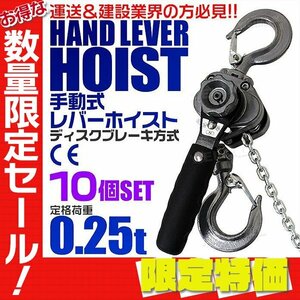 【限定セール】10個セット レバーホイスト 定格荷重0.25t 250kg チェーンホイスト TUV認証済 玉掛け ジャッキ ガッチャ チェーンブロック