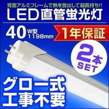 【送料無料 2本セット】1年保証付き LED蛍光灯 昼光色 40W型 1198mm 約120cm 直管 LEDライト SMD 工事不要 照明 店舗 オフィス 省エネ_画像1