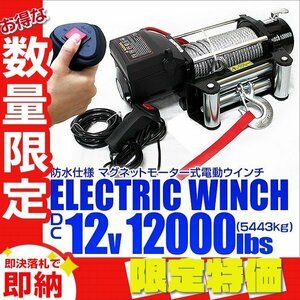 【限定セール】電動ウインチ DC12V 牽引 12000LBS 5444kg 有線コントローラー 電動 パワー ウインチ 引き上げ機 防水 ホイスト クレーン