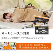 【限定セール】封筒型シュラフ 洗える寝袋 耐寒温度-4℃ 軽量1.3kg 圧縮袋 連結可能 登山 キャンプ アウトドア 車中泊 防災 mermont 緑_画像5