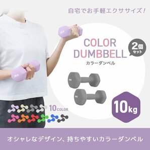 【2個セット/レッド】滑りにくい カラー ダンベル 10kg 筋トレ エクササイズ 宅トレ シンプル ウエイトトレーニング ダイエット 新品の画像2