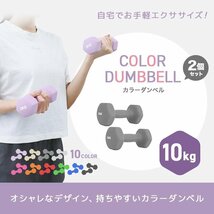 【2個セット/ブルー】滑りにくい カラー ダンベル 10kg 筋トレ エクササイズ 宅トレ シンプル ウエイトトレーニング ダイエット 新品_画像2