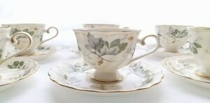 HOYA Bone China カップ＆ソーサー GREEN LEAF 金彩 コーヒーカップ ホヤ 6客セット