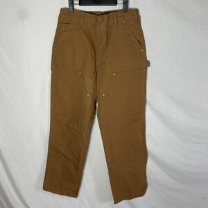 カーハート アメリカ製　ダックペインターパンツ　ダブルニー 古着　33×32 ブラウン　WORKWEAR