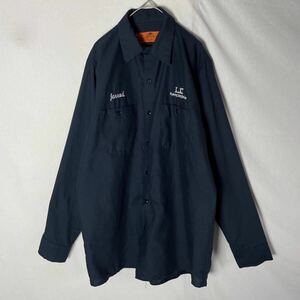 レッドキャップ　長袖ワークシャツ　古着　Mサイズ　ネイビー　WORKWEAR