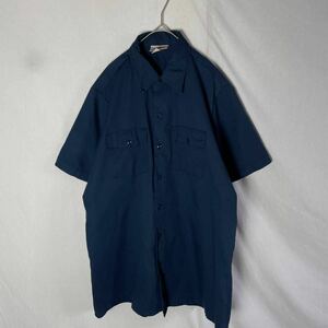 80's アメリカ製　ディッキーズ　半袖ワークシャツ　古着　Lサイズ　ネイビー　WORKWEAR