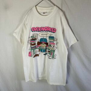 80's アメリカ製　Tuff Tee 半袖プリントTシャツ　古着　Lサイズ　ホワイト　ヴィンテージ 