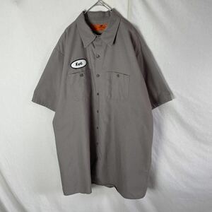 レッドキャップ　半袖ワークシャツ　古着　XL-SSLサイズ　グレー　WORKWEAR