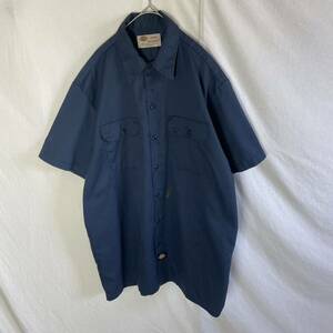 ディッキーズ　半袖ワークシャツ　古着　Lサイズ　ネイビー　WORKWEAR