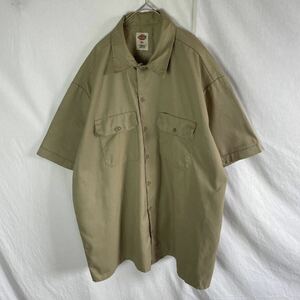 ディッキーズ　半袖ワークシャツ　古着　XLサイズ　ベージュ　WORKWEAR