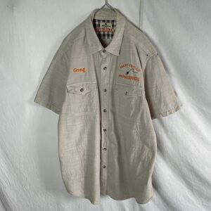 woolrich 半袖ワークシャツ　古着　ベージュ　WORKWEAR 刺繍ロゴ