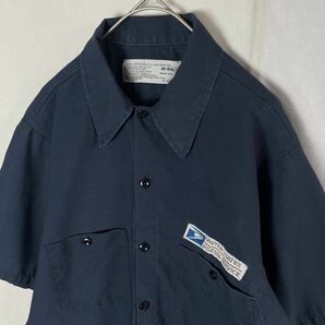 USPS 半袖ワークシャツ 古着 Mサイズ ネイビー WORKWEARの画像2