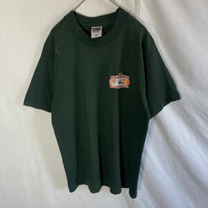 90's アメリカ製　フルーツオブザルーム　半袖プリントTシャツ　古着　Mサイズ　グリーン　ヴィンテージ 