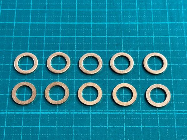 銅ワッシャー 10枚 外径約15mm/内径約10mm/厚さ約1.5mm