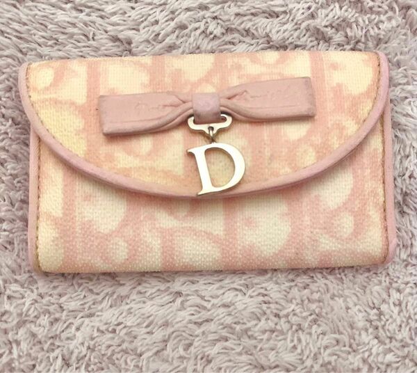 キーケース ディオール Dior 4連 トロッタ ピンク レディース 美品 ロゴ