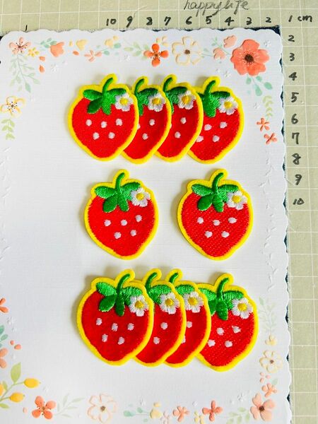 10枚入り　苺　イチゴ　いちご　刺繍アイロンワッペンシールタイプ