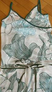 ノーブランド　チュニック　キャミ　ワンピース　花柄　アジアン　ブルーグリーン　