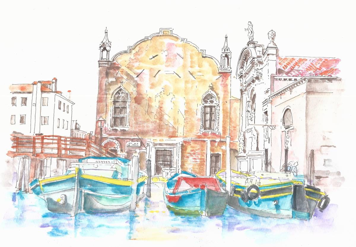 Weltkulturerbe-Stadtbild, Venedig, Italien -1/F4 Zeichenpapier, Aquarell, Malerei, Aquarell, Natur, Landschaftsmalerei