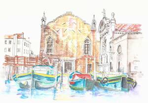 Art hand Auction Paysage urbain du patrimoine mondial, Venise, Italie -1/F4 Papier à dessin, Aquarelle, Peinture, aquarelle, Nature, Peinture de paysage