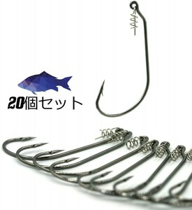 Blue Offset Offset Hook 3/0 с червями (набор 20) Black Bass Fish B088JW899P