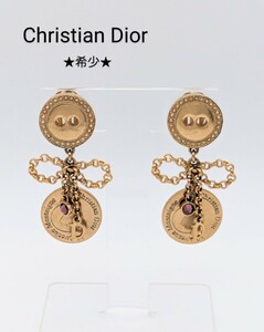 希少 Christian Dior ディオール リボン プレート ゴールド イヤリング