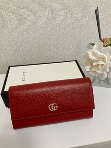 【美品】GUCCI/グッチ☆GGマーモント レザー コンチネンタルウォレット 長財布 456116 （ハイビスカスレッド）