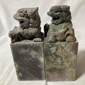 印材◆２点まとめて◆篆刻用◆獅子◆未使用◆高さ：14cm 5.8cm×5.8cm◆寿山石◆中国◆の画像3