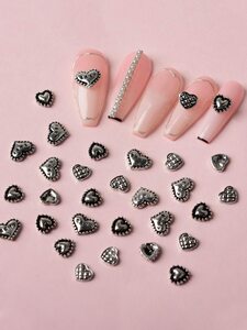  nails decoration 30 piece mixing style silver color metallic Heart type alloy equipment ornament nail art for 
