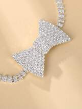 レディース ジュエリー ネックレス チェーン 銀色 ラインストーン リボン チョーカー ダイアモンド装飾 ネックレス パーティー用_画像2