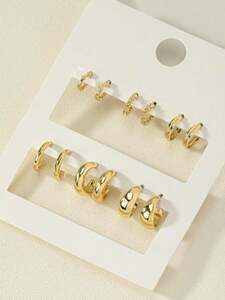  lady's jewelry earrings set 6 piece / set retro metallic twist hoop earrings set 