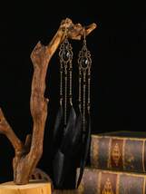 レディース ジュエリー ピアス ダングルイヤリング 長い銅製のチェーンが付いた水晶と羽の装飾があるヴィンテージスタイルのピアス_画像2