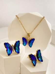 レディース ジュエリー セット 3 ピース/セットファッショナブルな亜鉛合金の蝶の装飾ジュエリーセット女性のための毎日の装飾