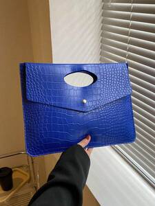  lady's bag clutch bag fashion blue flap premium tech s tea crocodile pattern, atmosphere. exist nichi design 