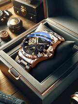 腕時計 メンズ 機械式 ビジネス用 自動巻き 防水 時計 メンズ 腕時計 ローズ ゴールド ステンレス スチール ストラップ 青ガ_画像5
