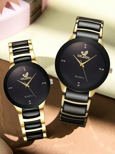 腕時計 ペアウォッチ カップル ウォッチ 2本セット 輝石 時計 男女兼用 シンプル ファッション ウォッチ ゴールド