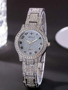腕時計 ペアウォッチ ファッションクリスタル付きレディース腕時計 防水 銀 プレミアムクリスタル付き 贈り物 女性用