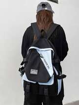 レディース バッグ バックパック 女性用バックパック ナイロン 防水 学校 旅行用 ブラックとブルー 補強 加工 キャンパスバッグ_画像1
