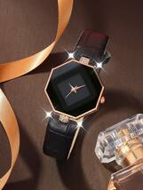 腕時計 レディース セット 女性用高級腕時計 ヘキサゴン ダイヤル クオーツ 腕時計 1点 & カラフルな花が施されたラインストー_画像4