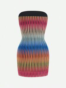 レディース ドレス 夏用 カラーブロック ストライプ スリムフィット チューブトップ ミニドレス