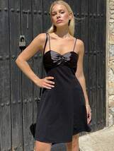 レディース ドレス 女性用サマーソリッドカラー フロントプリーツ カラーブロック ホルターネックドレス、黒いプロムドレス、フレンチ_画像1